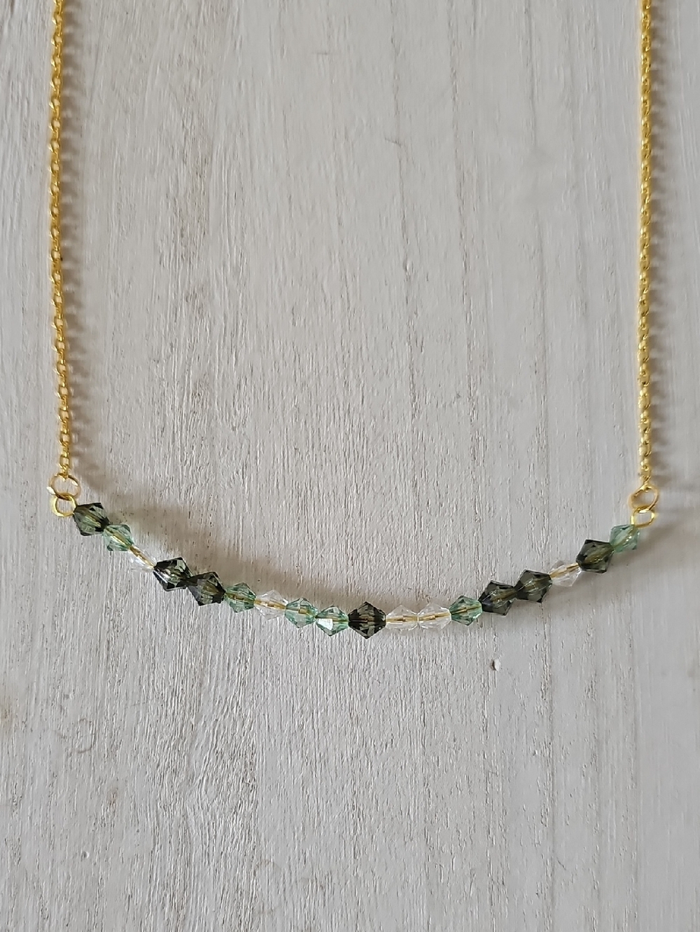 Gold Chain Necklace with Mixed Green Beads